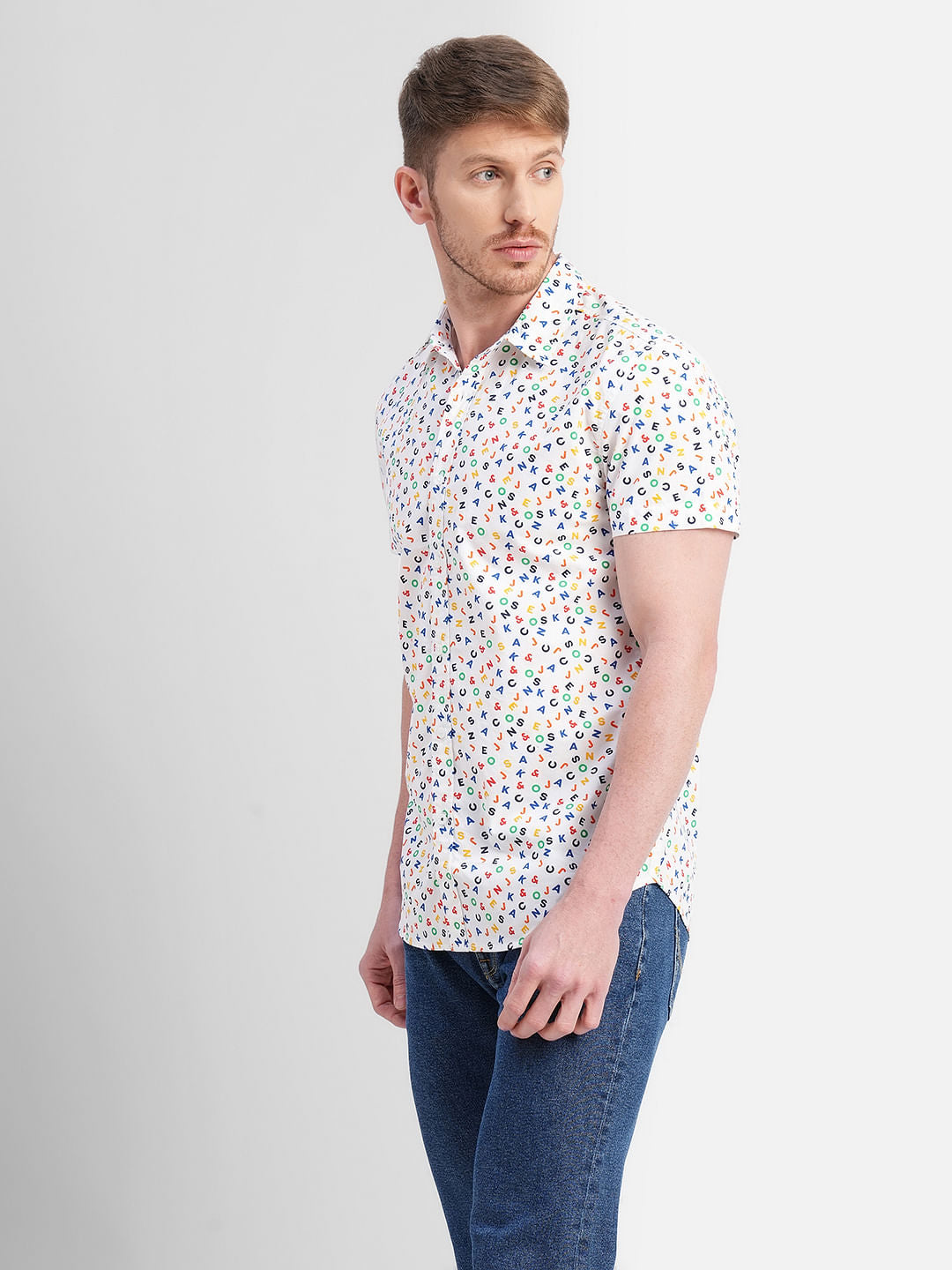 White Logo Print Short Sleeves Shirt