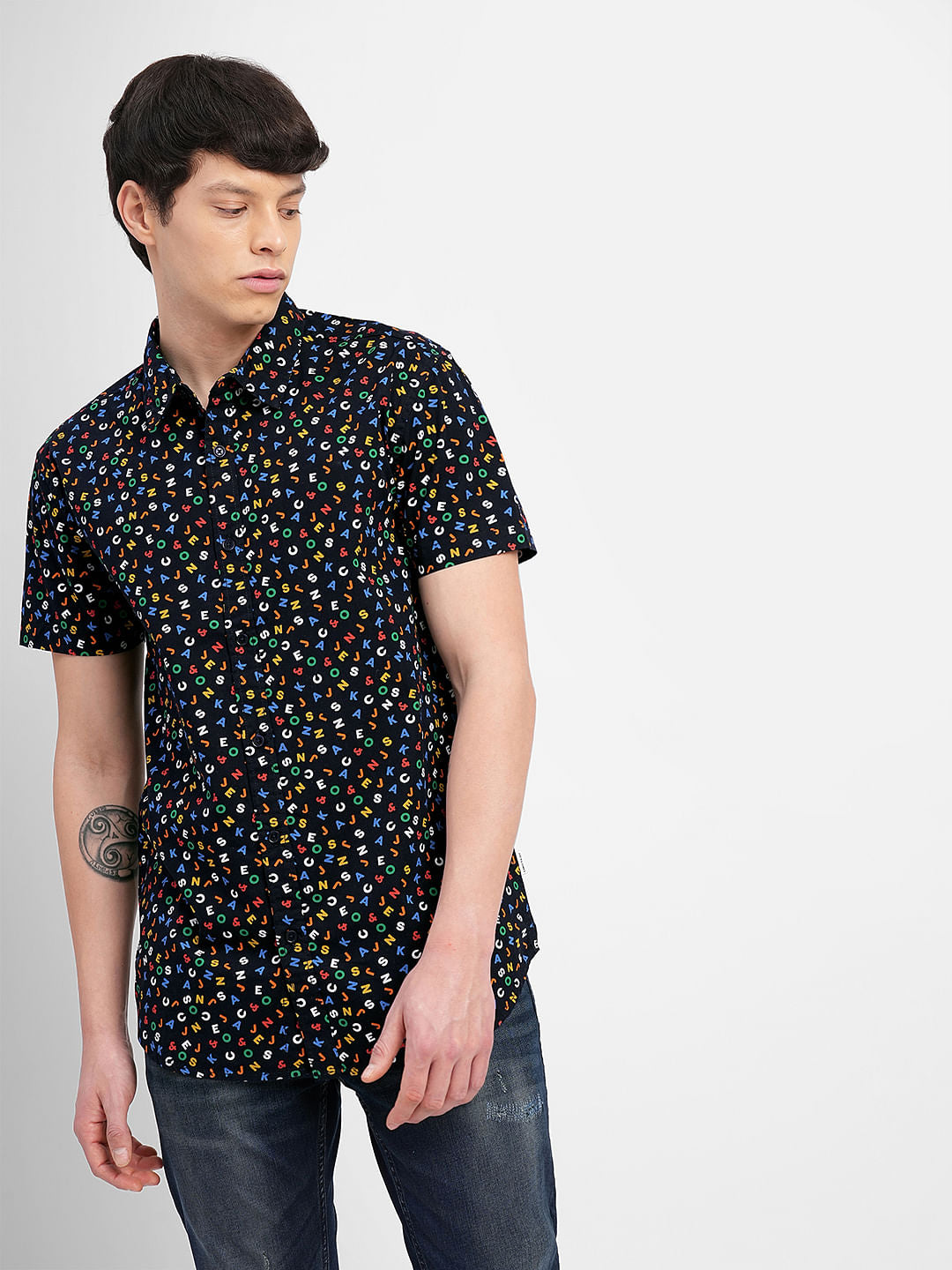 Black All Over Print Short Sleeves Shirt