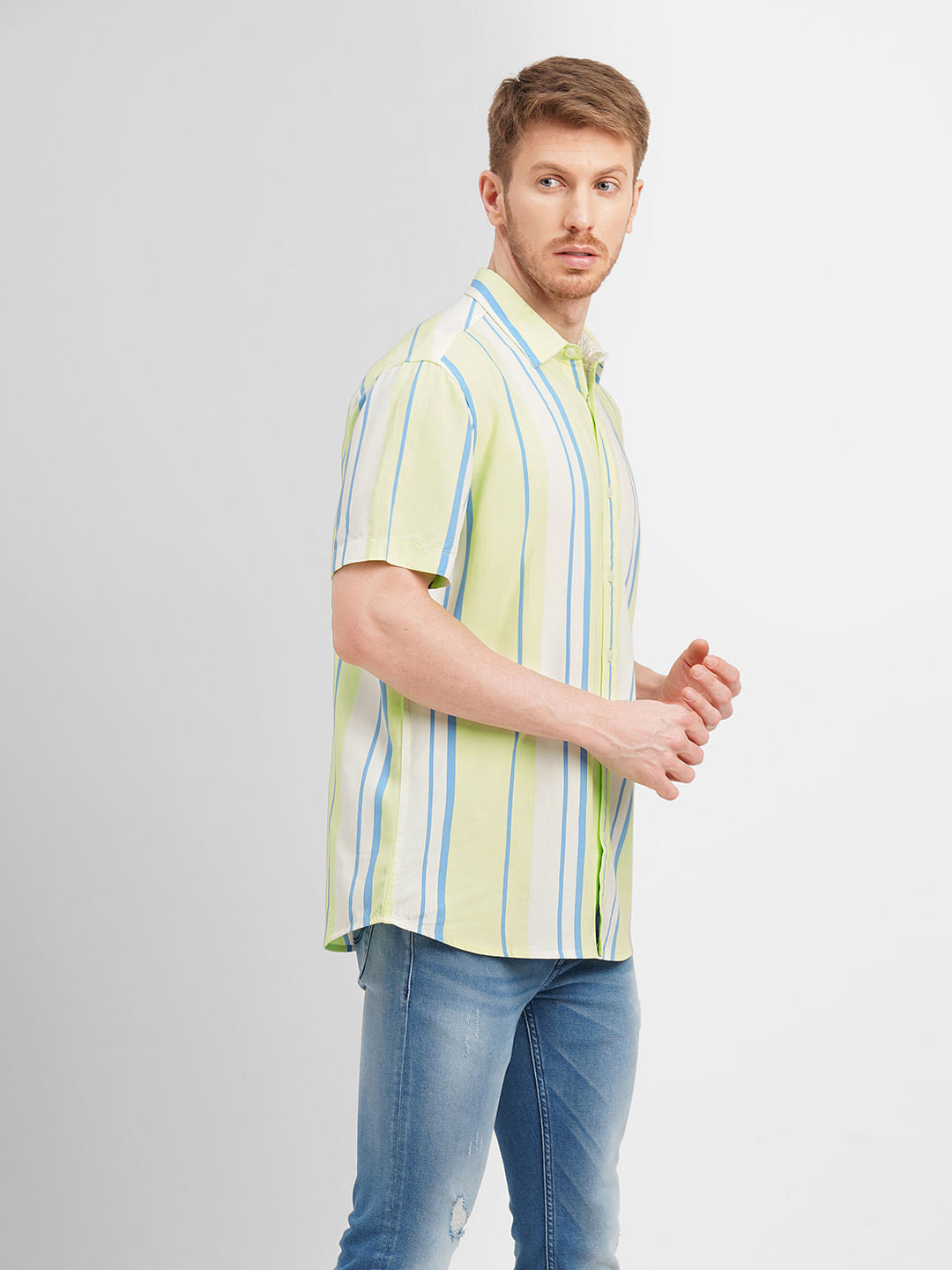 Lime Green Colourblocked Short Sleeves Shirt