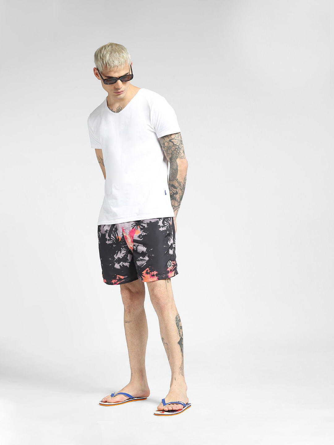 Purple Tropical Print Swim Shorts