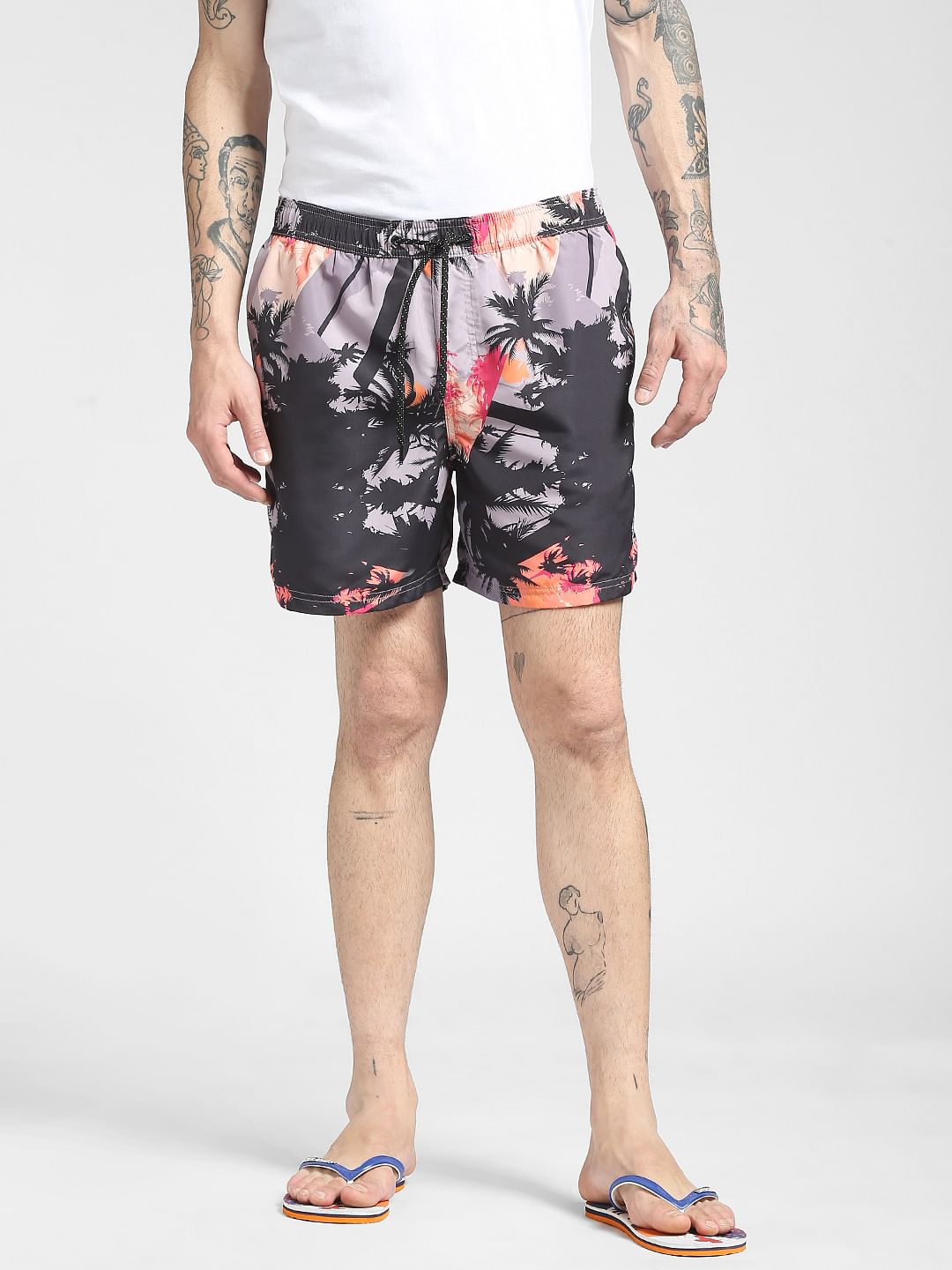 Purple Tropical Print Swim Shorts