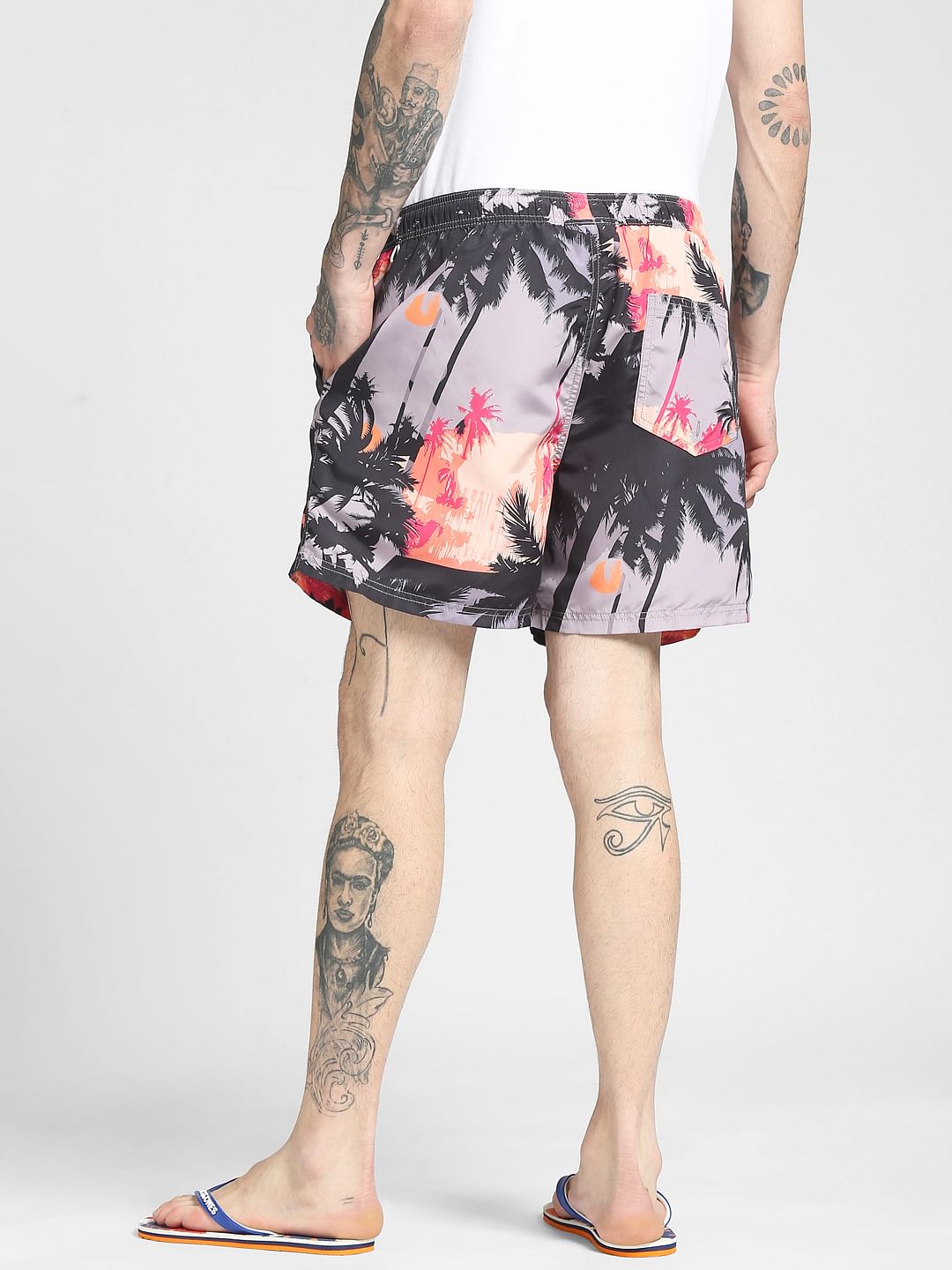 Purple Tropical Print Swim Shorts