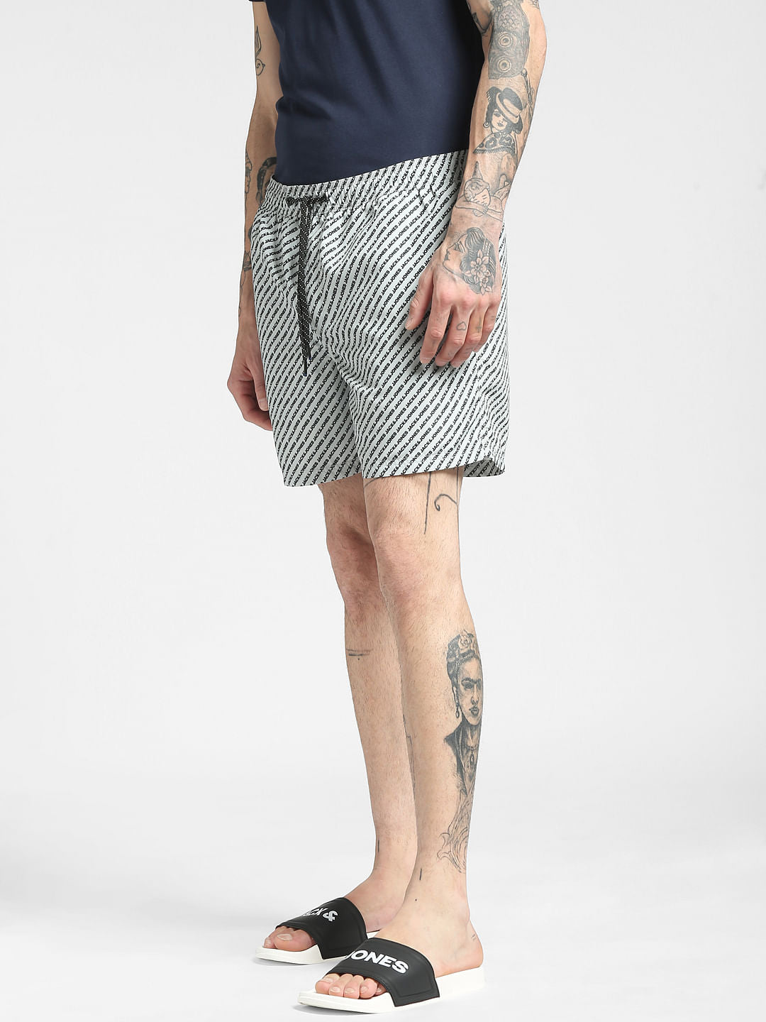 Grey Logo Print Swim Shorts