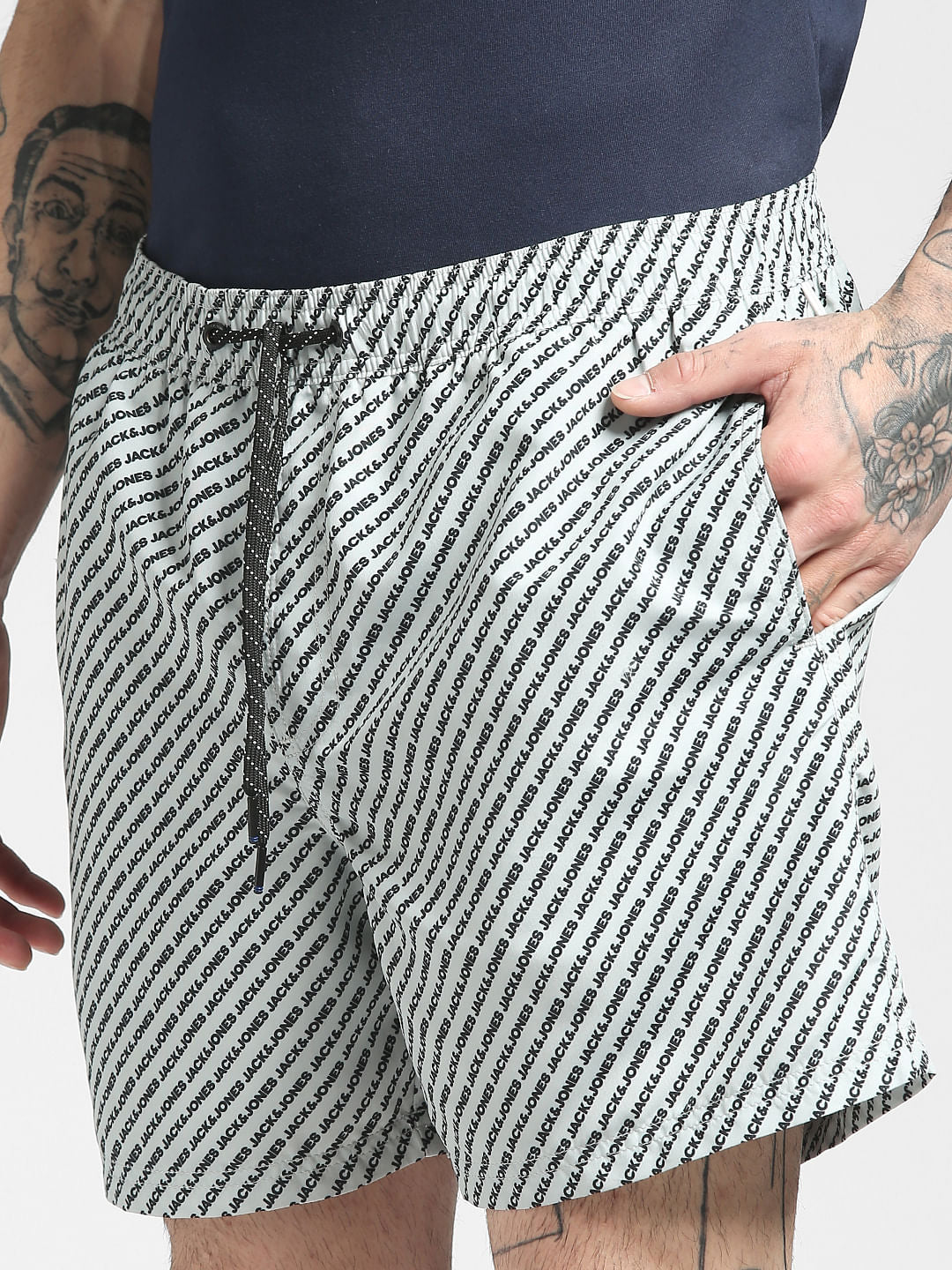 Grey Logo Print Swim Shorts