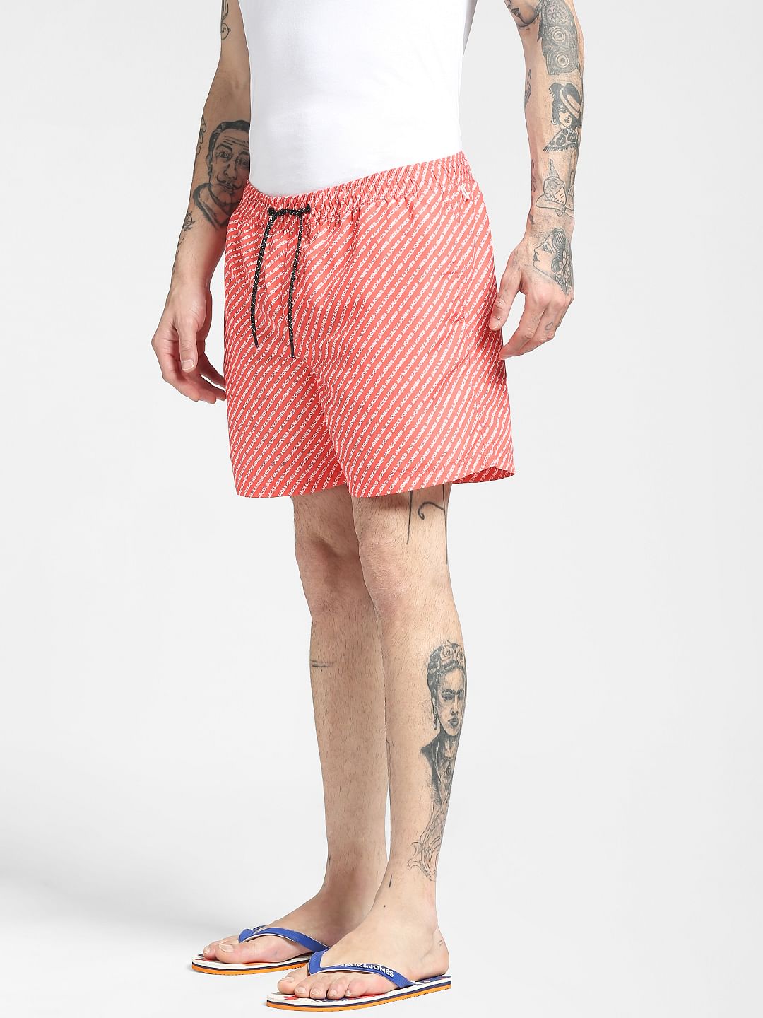 Orange Logo Print Swim Shorts