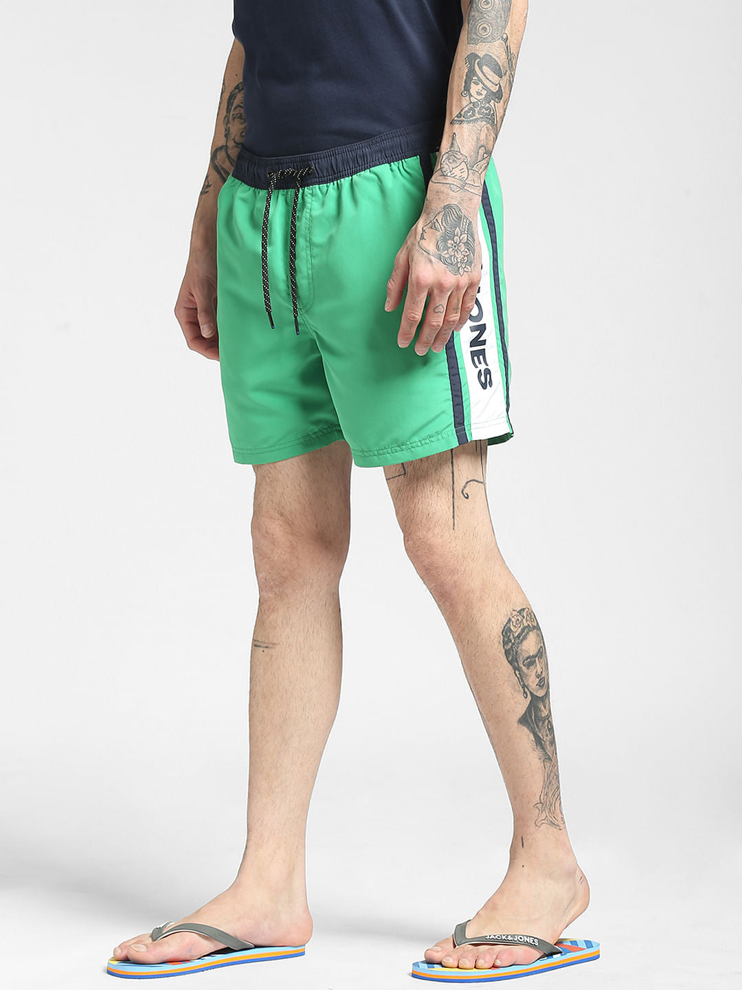Green Tape Detail Swim Shorts