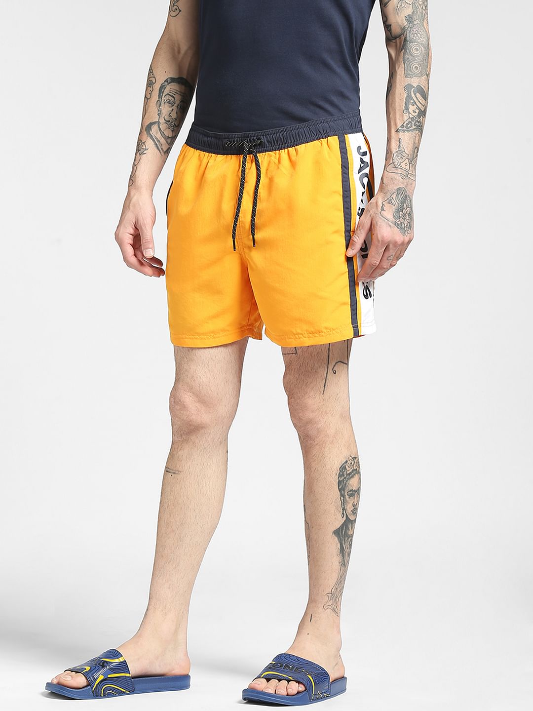 Orange Tape Detail Swim Shorts