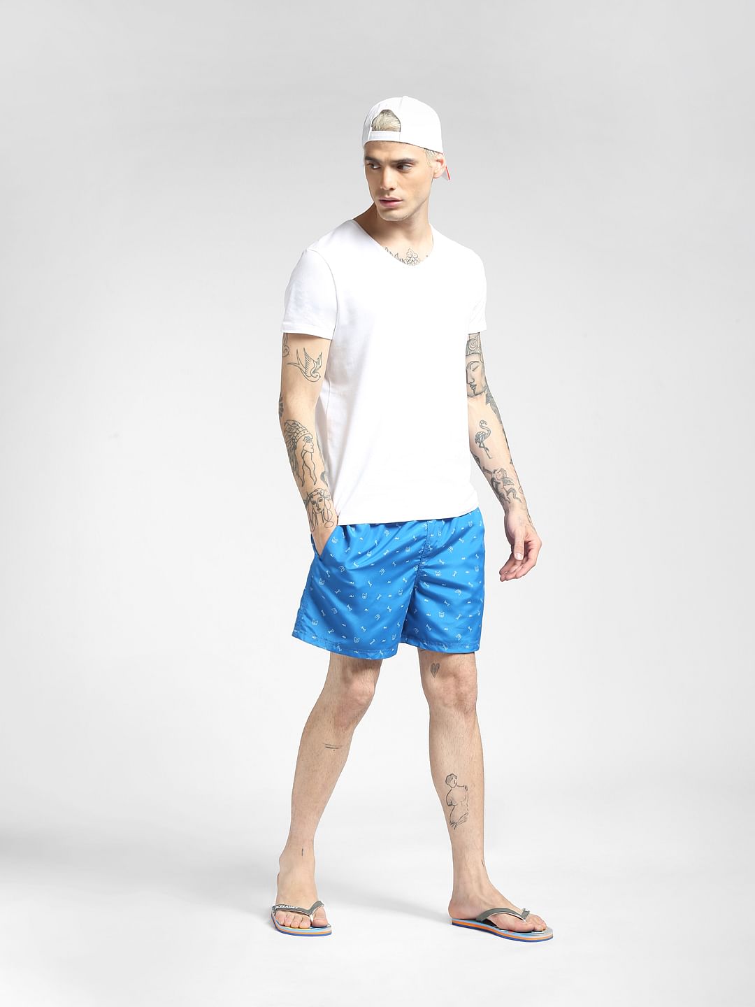 Blue Printed Swim Shorts