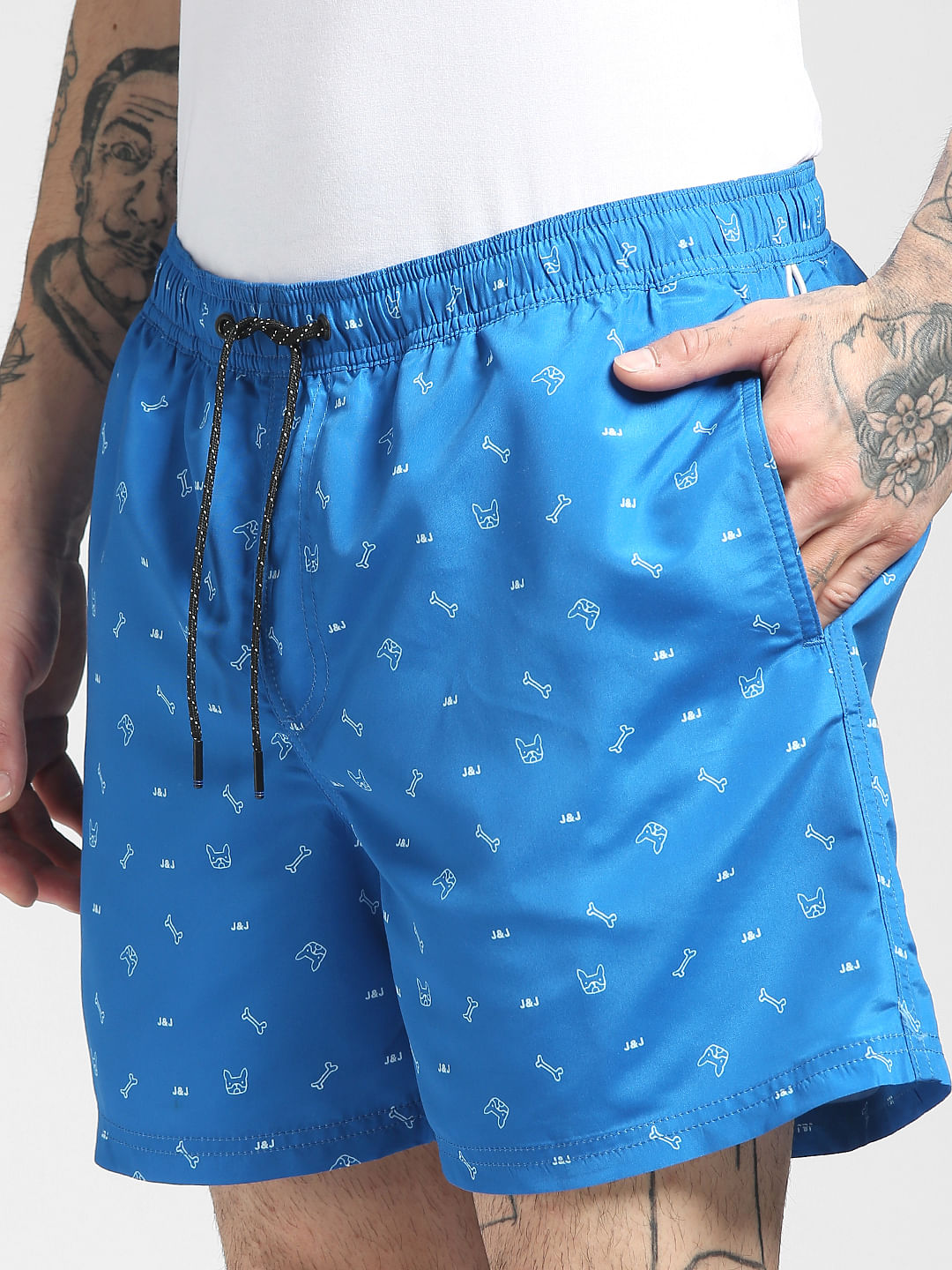 Blue Printed Swim Shorts