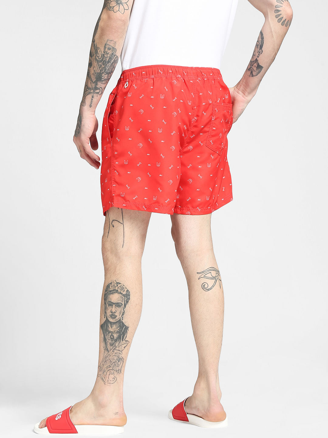 Red Printed Swim Shorts