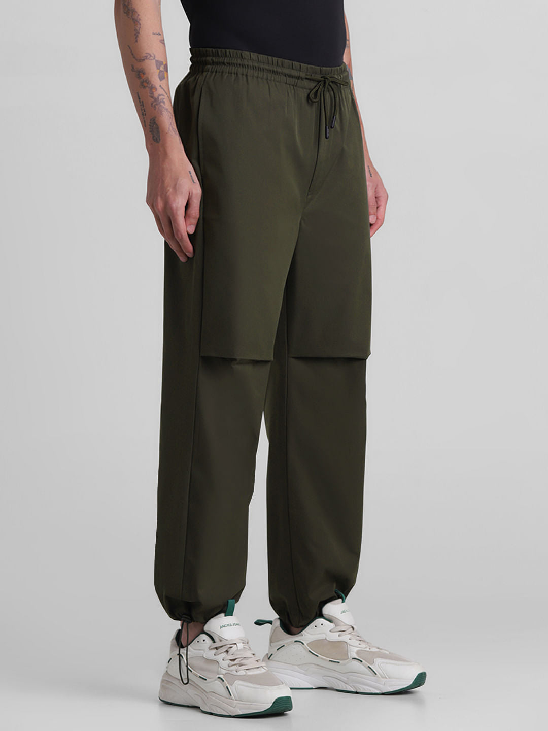 Dark Green Mid Rise Casual Pants