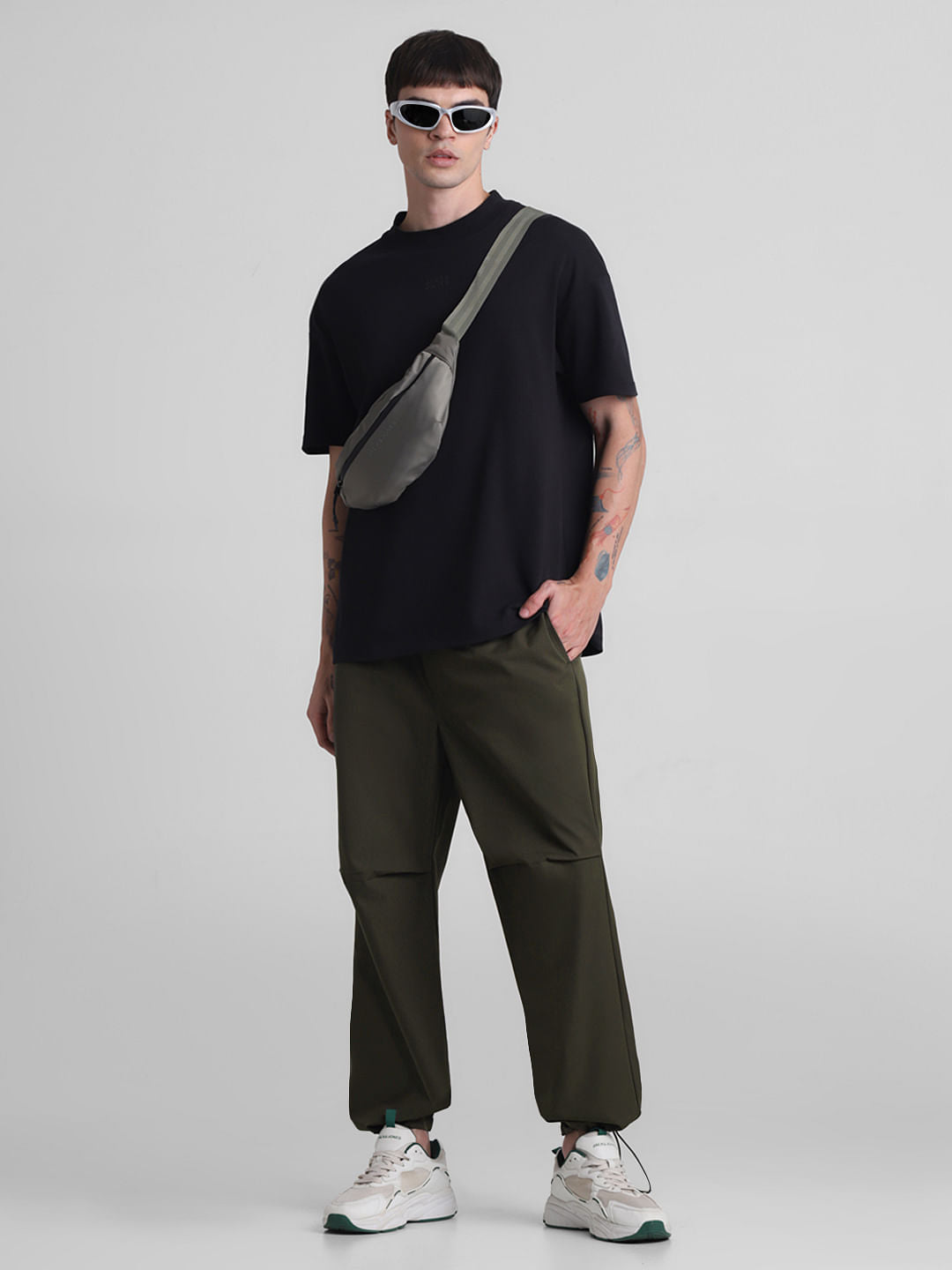 Dark Green Mid Rise Casual Pants