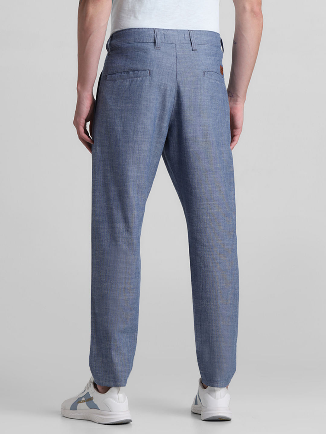 Blue Mid Rise Cotton Pants