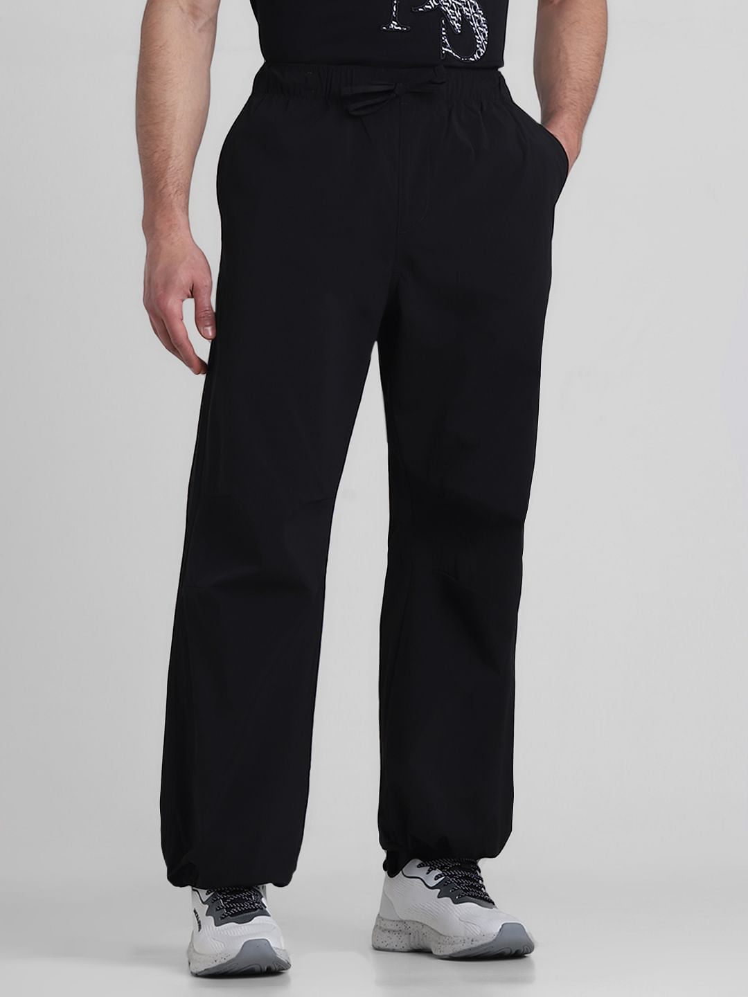Black Mid Rise Parachute Pants