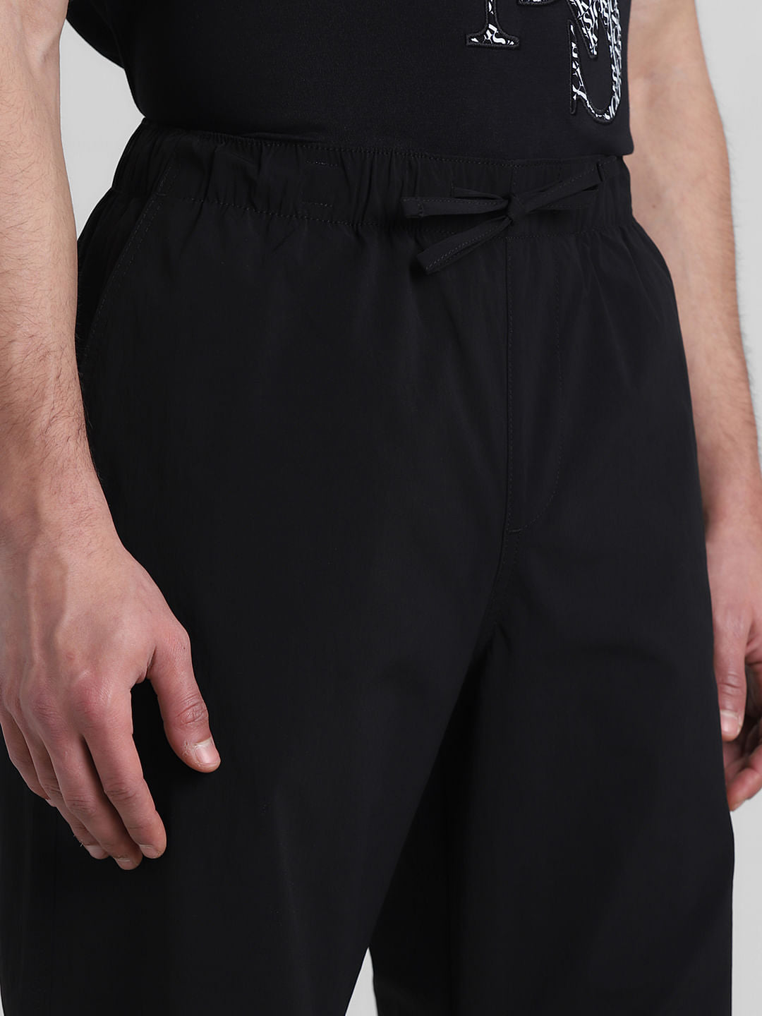 Black Mid Rise Parachute Pants
