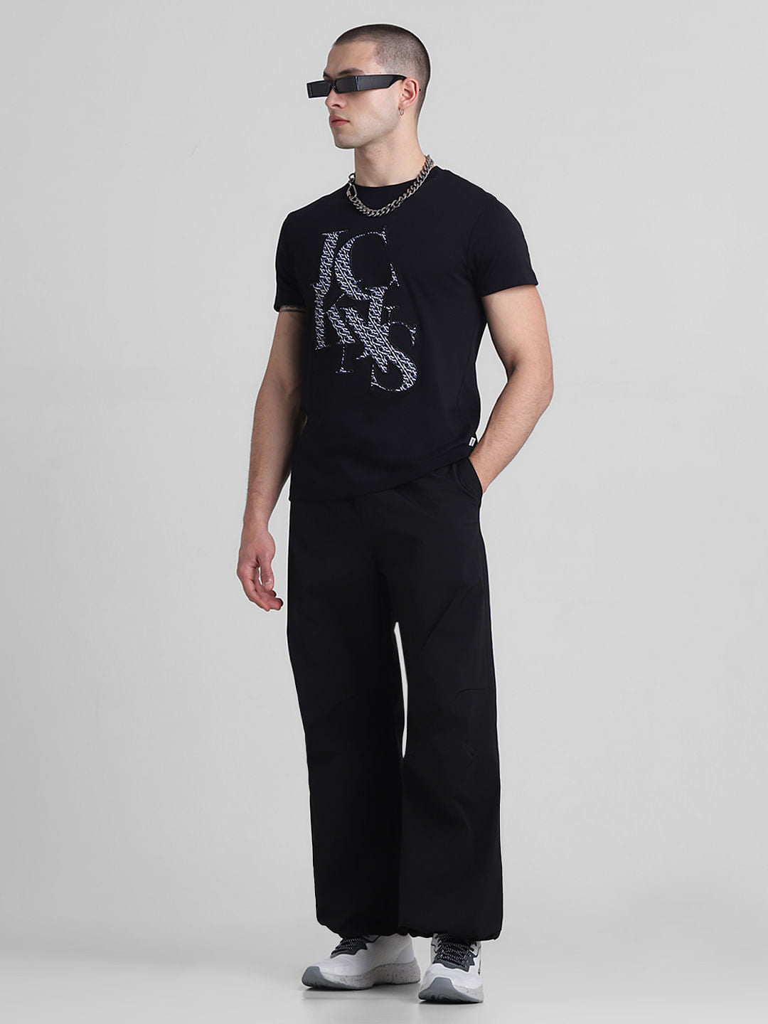 Black Mid Rise Parachute Pants