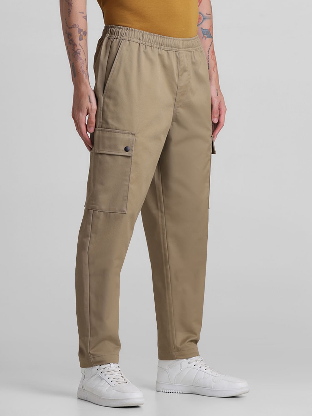 Brown Mid Rise Cargo Joggers
