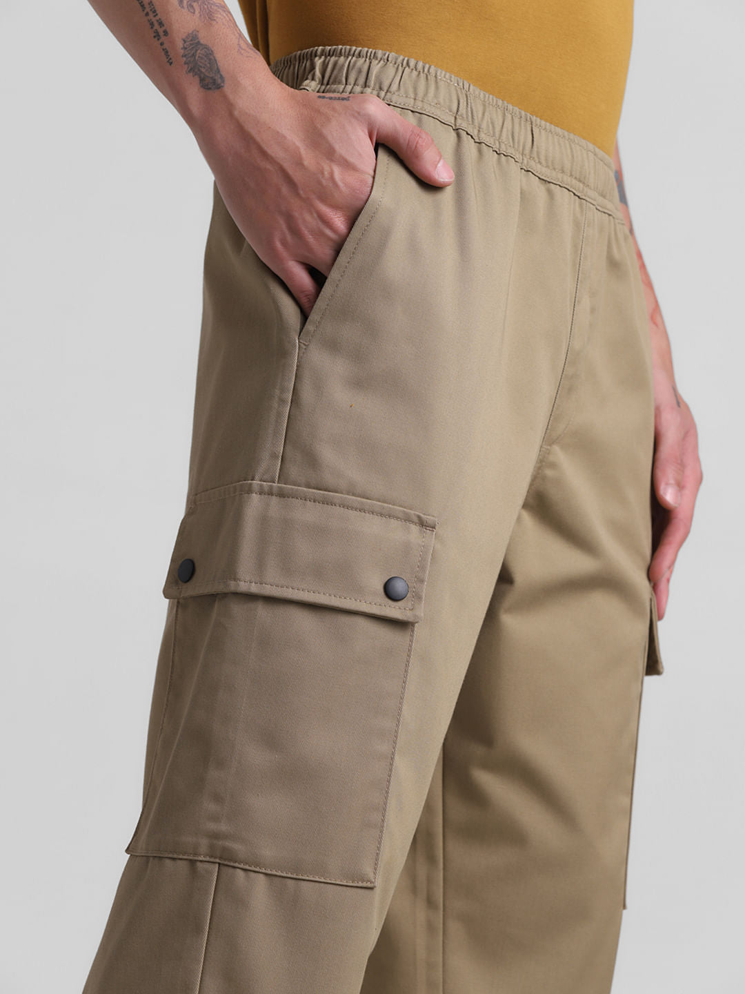 Brown Mid Rise Cargo Joggers