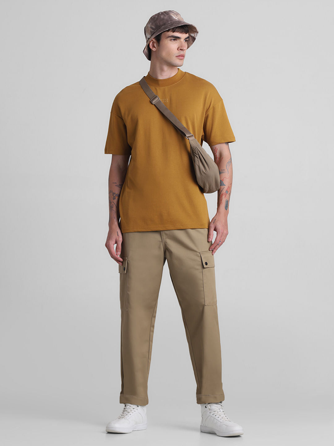 Brown Mid Rise Cargo Joggers