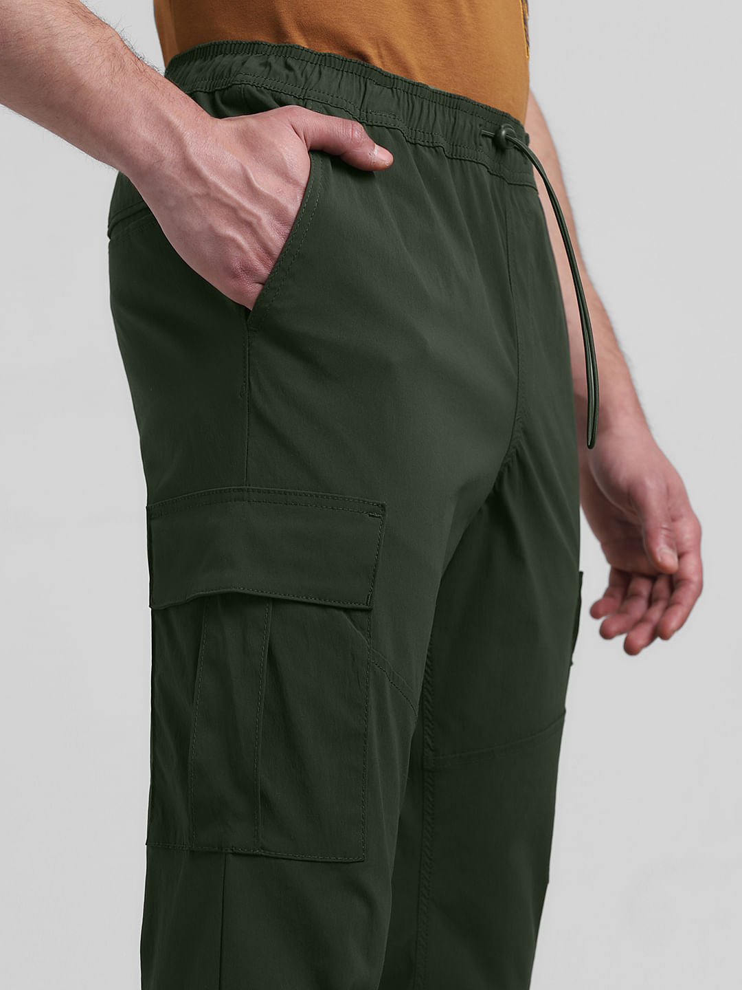 Olive Mid Rise Nylon Pants