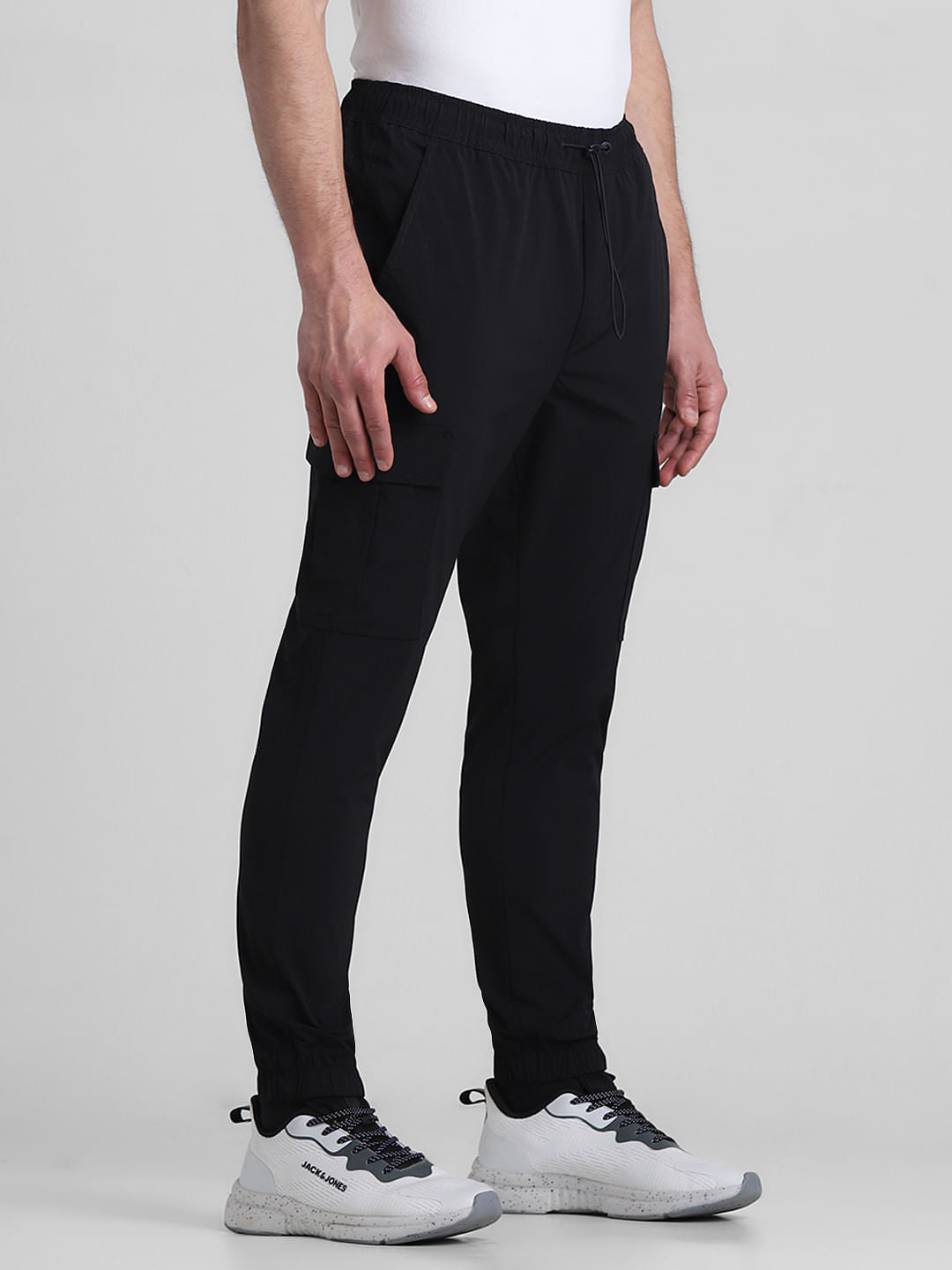 Black Mid Rise Slim Fit Cargos