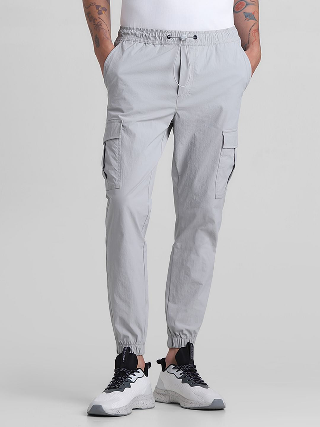 Grey Mid Rise Slim Fit Cargos