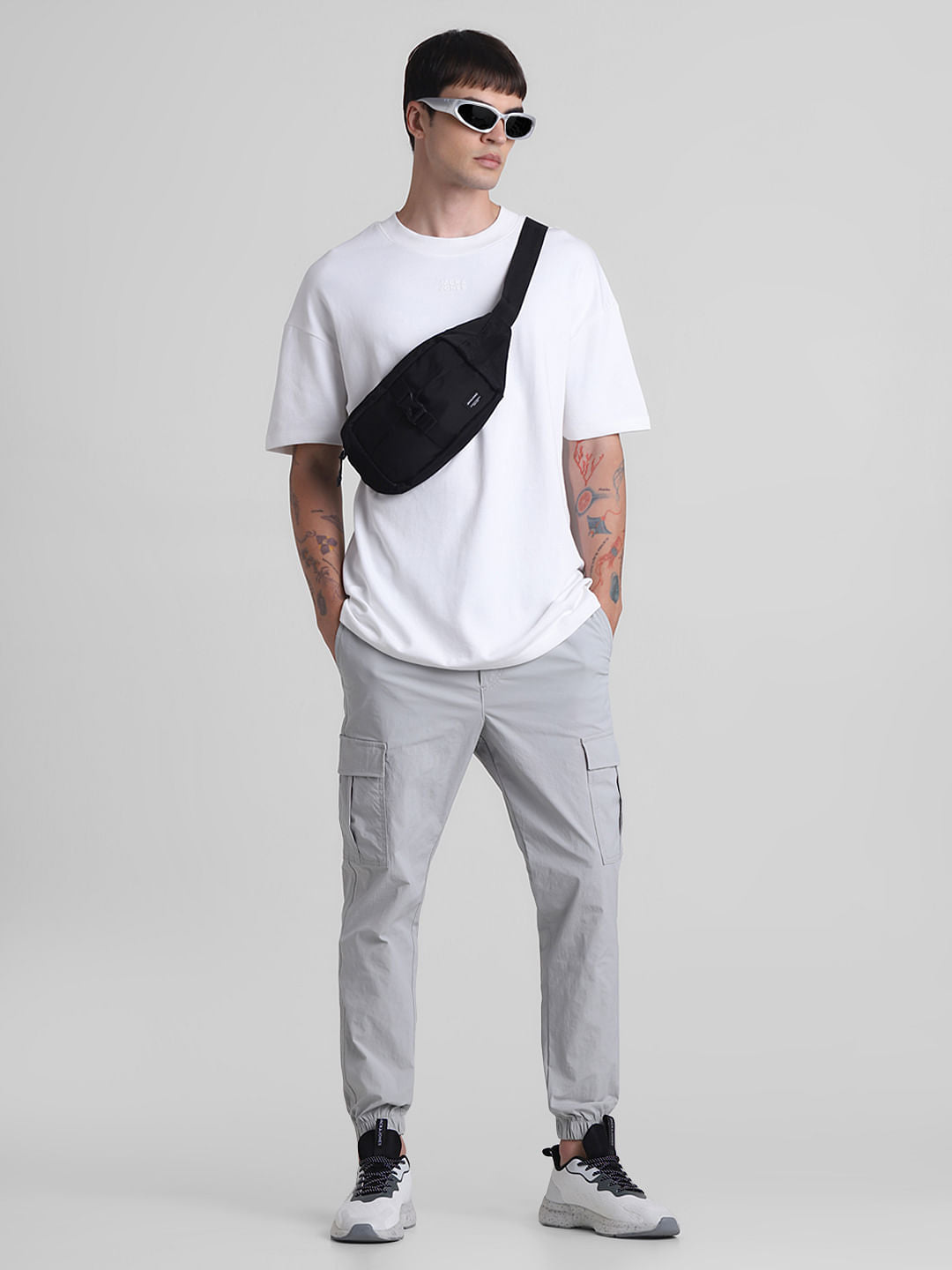 Grey Mid Rise Slim Fit Cargos