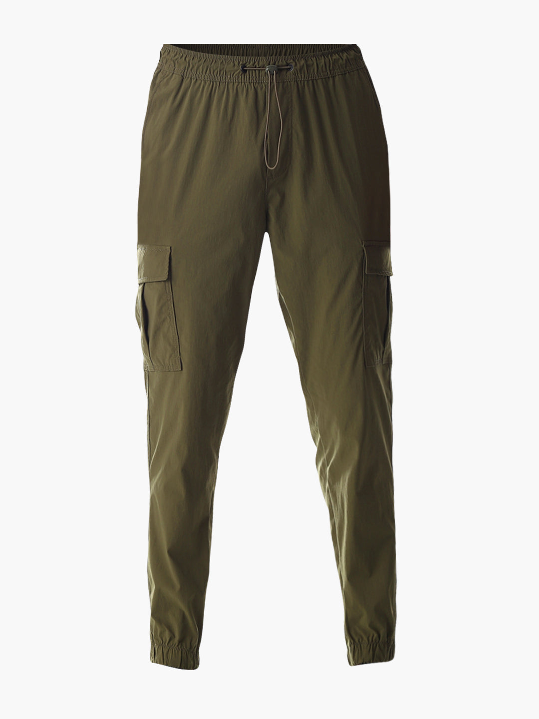 Men Solid Olive Slim Fit Cargo Joggers With 6 Pockets