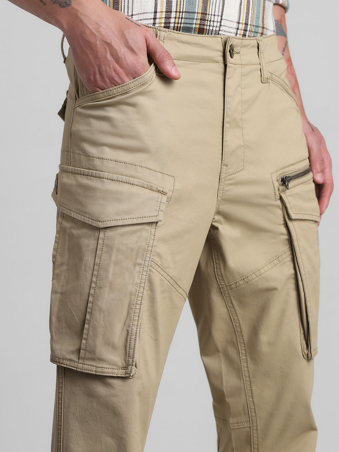 Light Brown Mid Rise Cargo Pants
