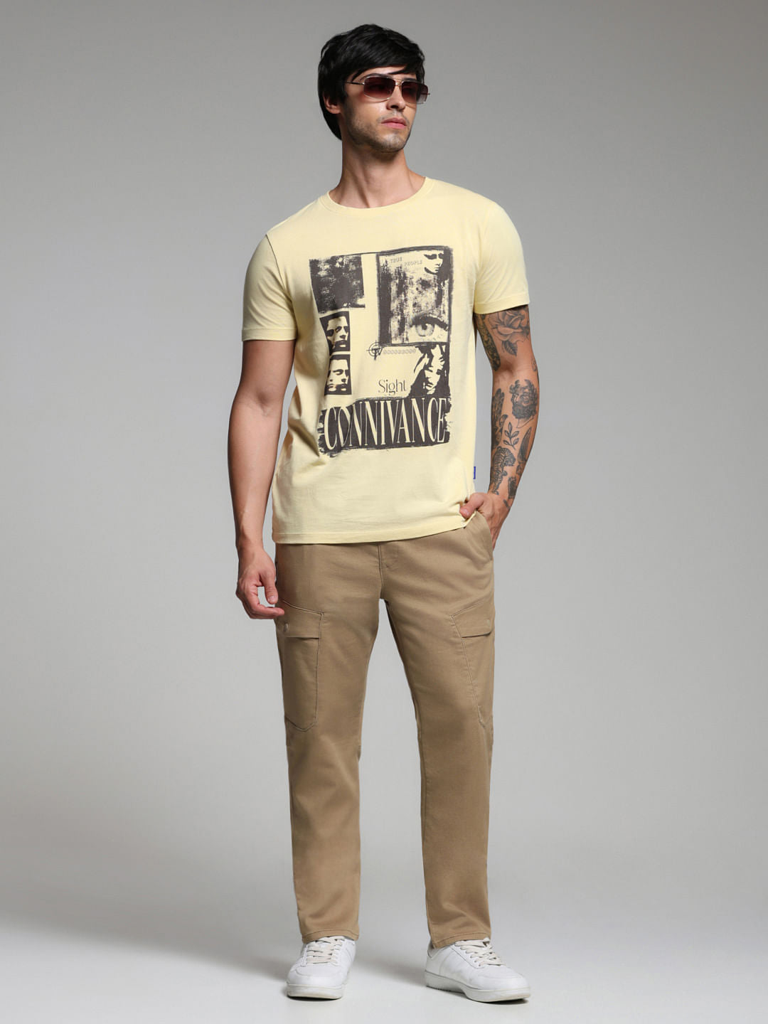 Beige Mid Rise Slim Fit Pants