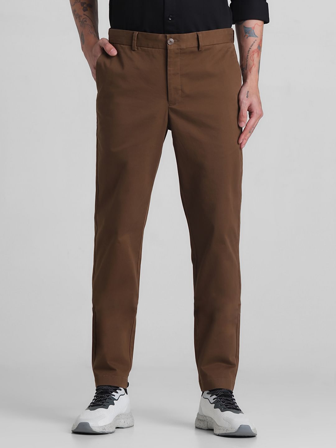 Brown Mid Rise Slim Fit Pants