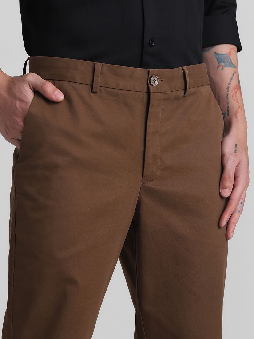Brown Mid Rise Slim Fit Pants