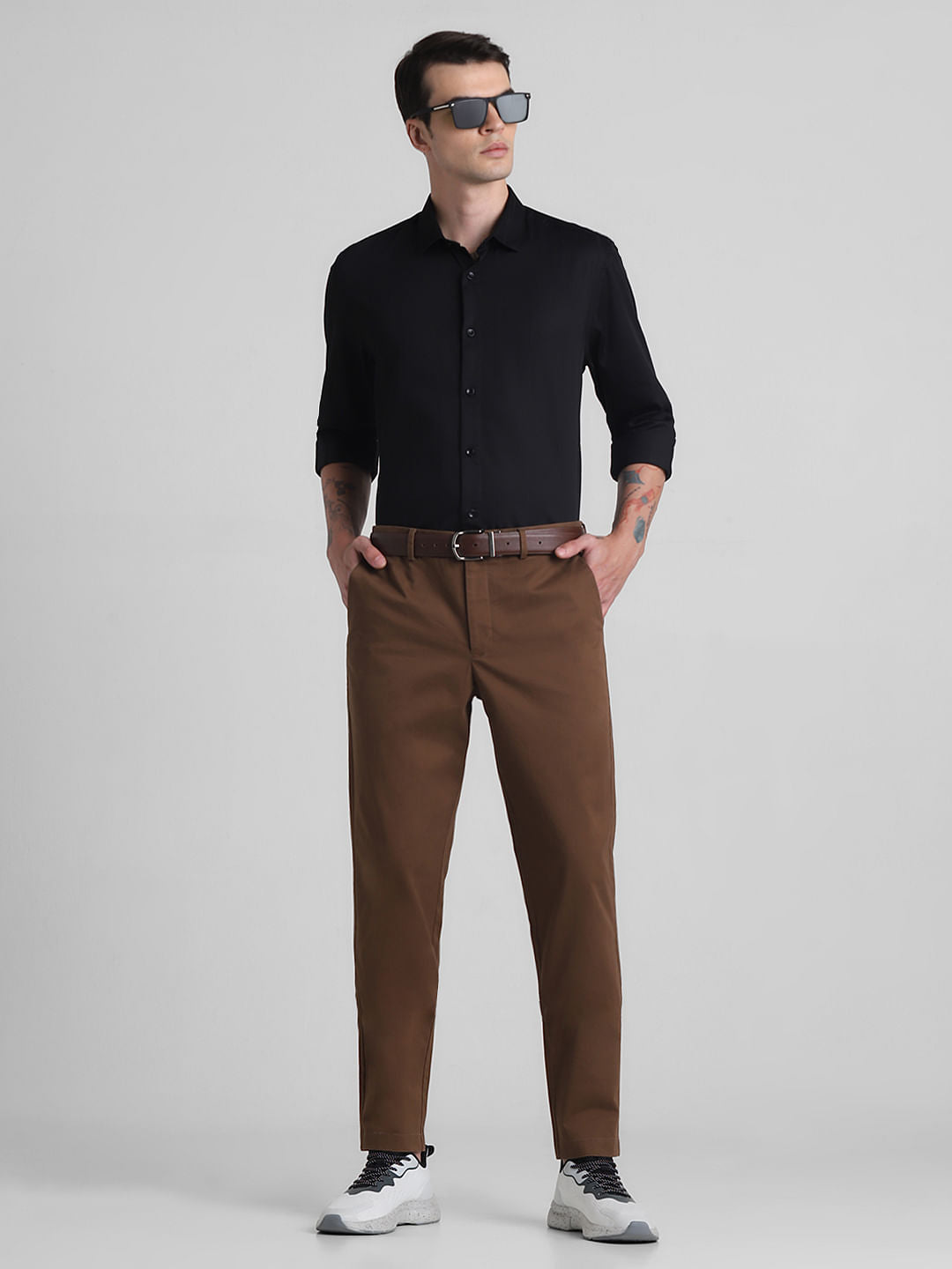 Brown Mid Rise Slim Fit Pants