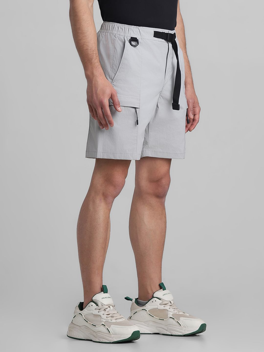 Grey Low Rise Cargo Shorts