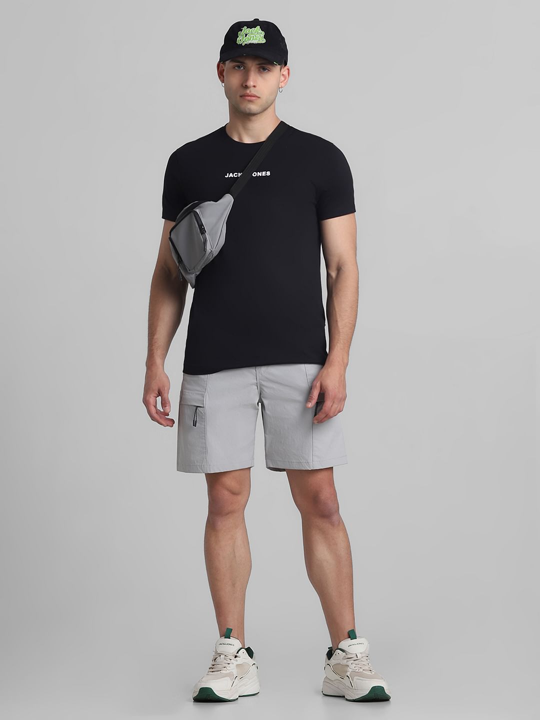 Grey Low Rise Cargo Shorts