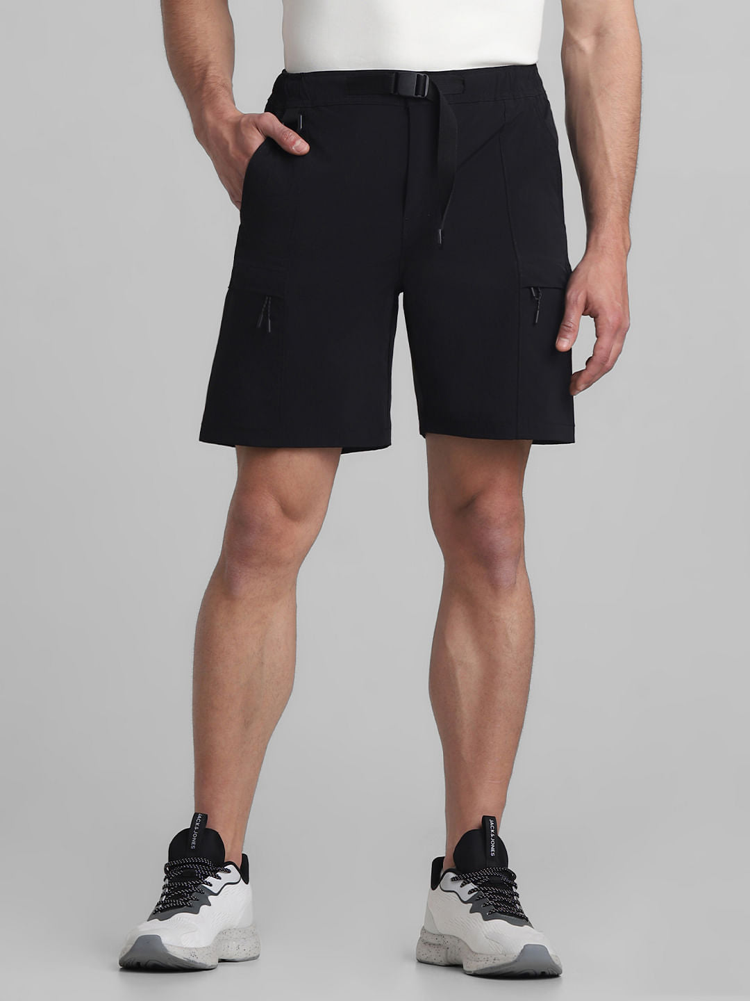 Black Low Rise Cargo Shorts