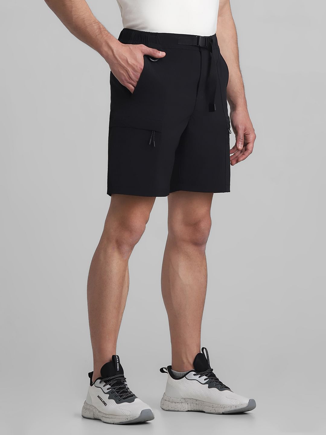 Black Low Rise Cargo Shorts