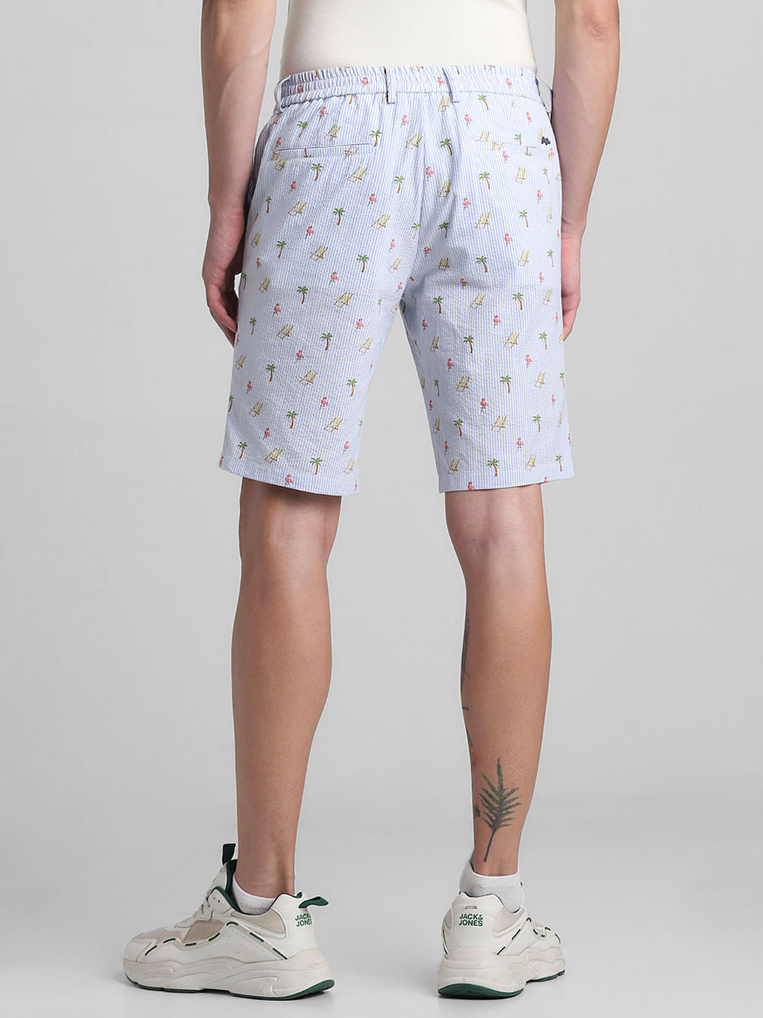 Blue Mid Rise Seersucker Shorts