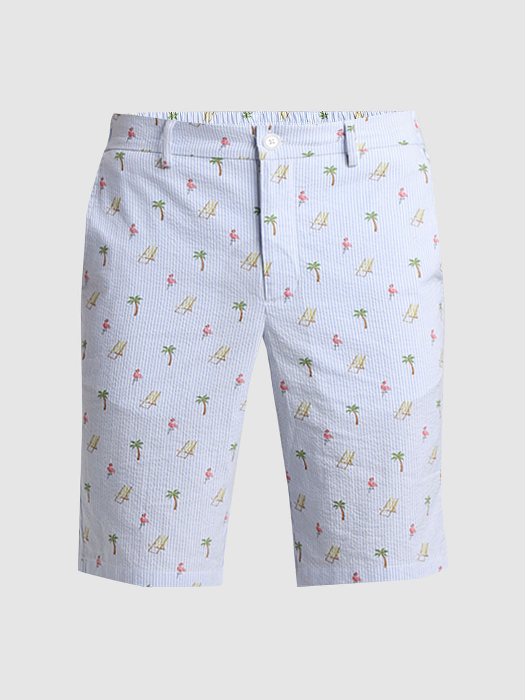 Blue Mid Rise Seersucker Shorts