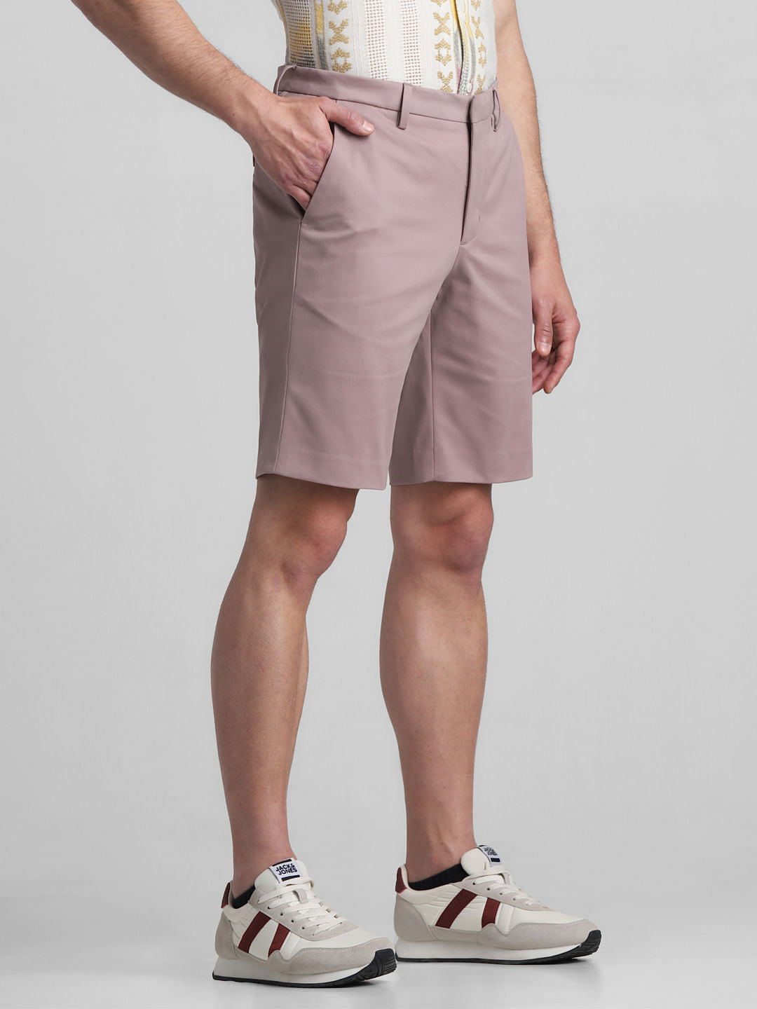 Pink Mid Rise Chino Shorts