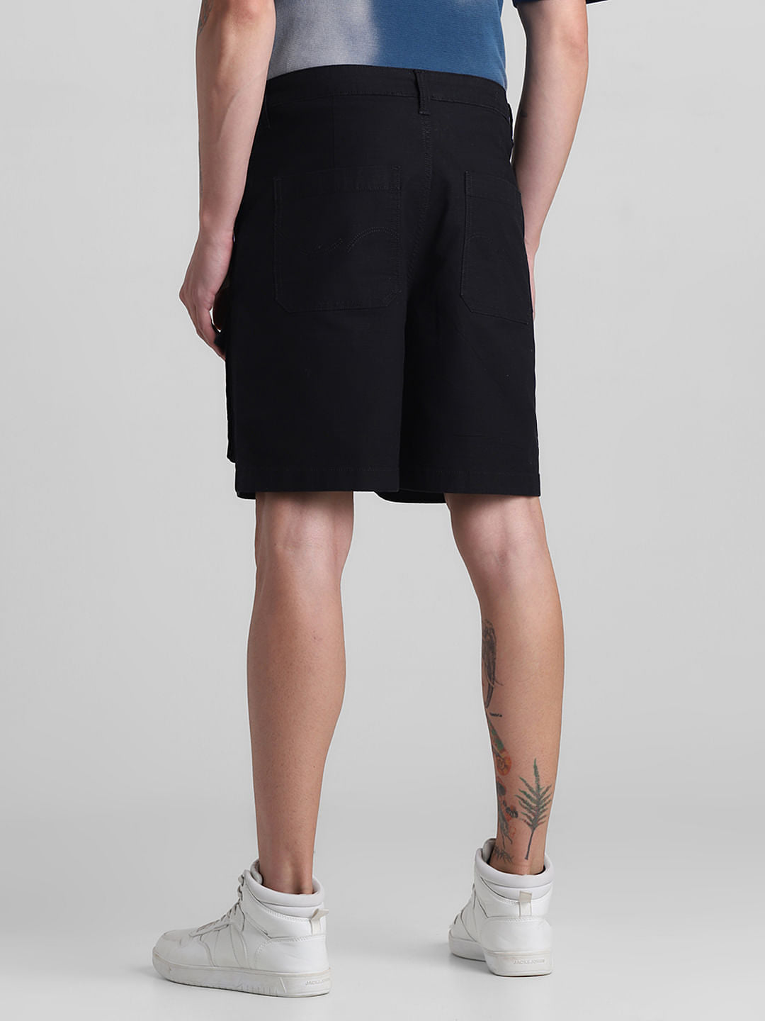 Black Low Rise Slim Fit Cargo Shorts