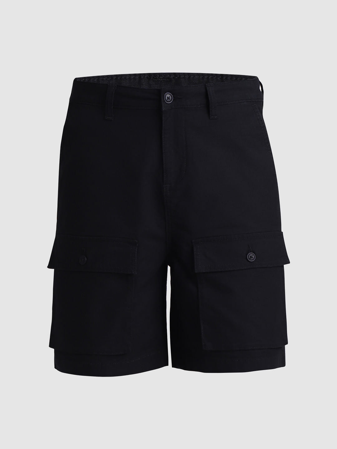 Black Low Rise Slim Fit Cargo Shorts