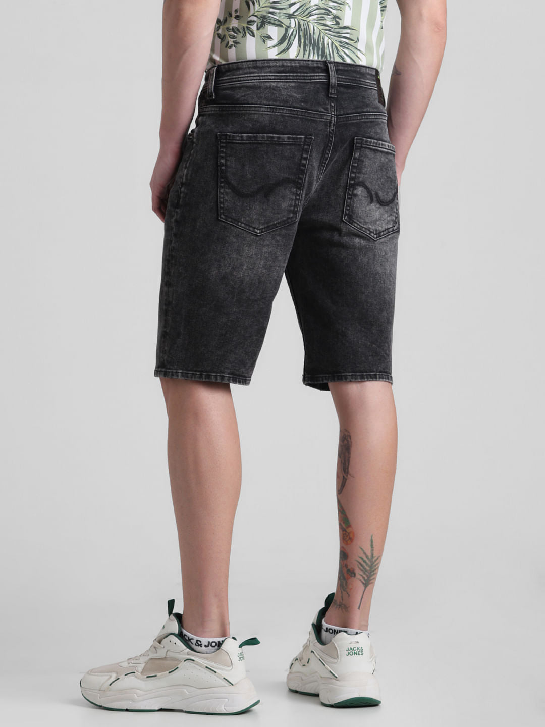 Black Low Rise Washed Denim Shorts