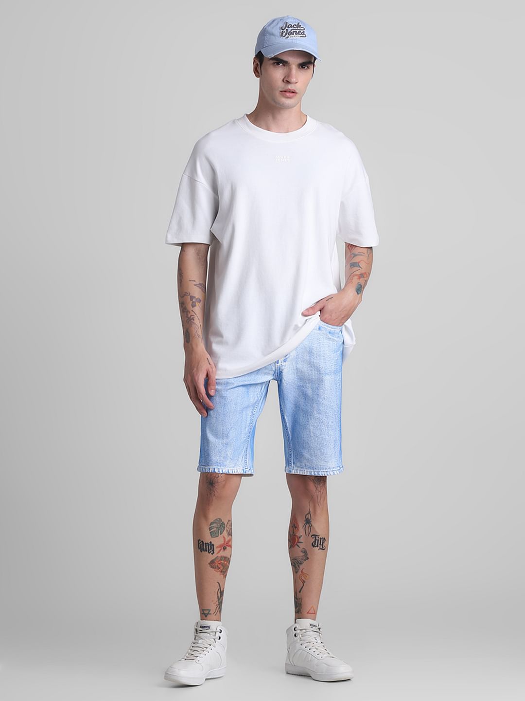 White Washed Co-ord Set Denim Shorts