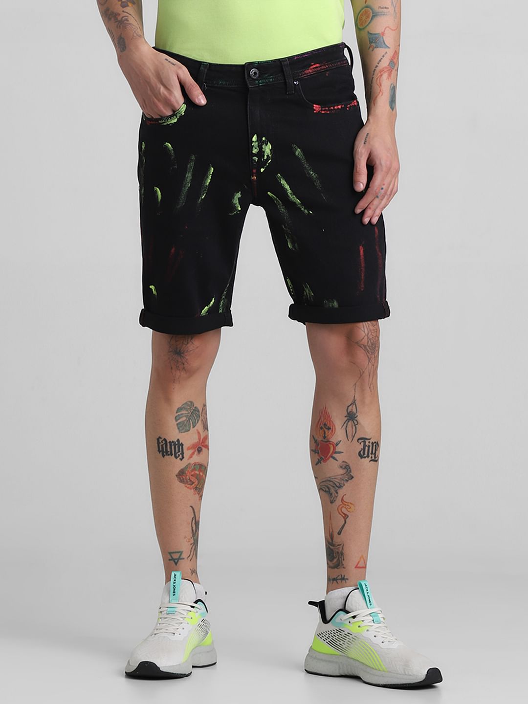 Black Paint Print Co-ord Set Shorts