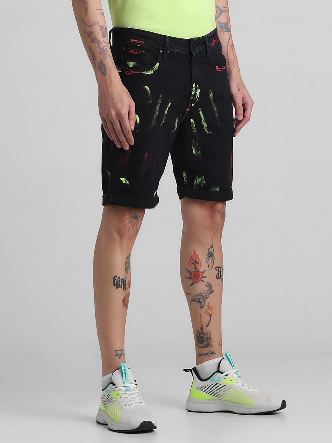 Black Paint Print Co-ord Set Shorts