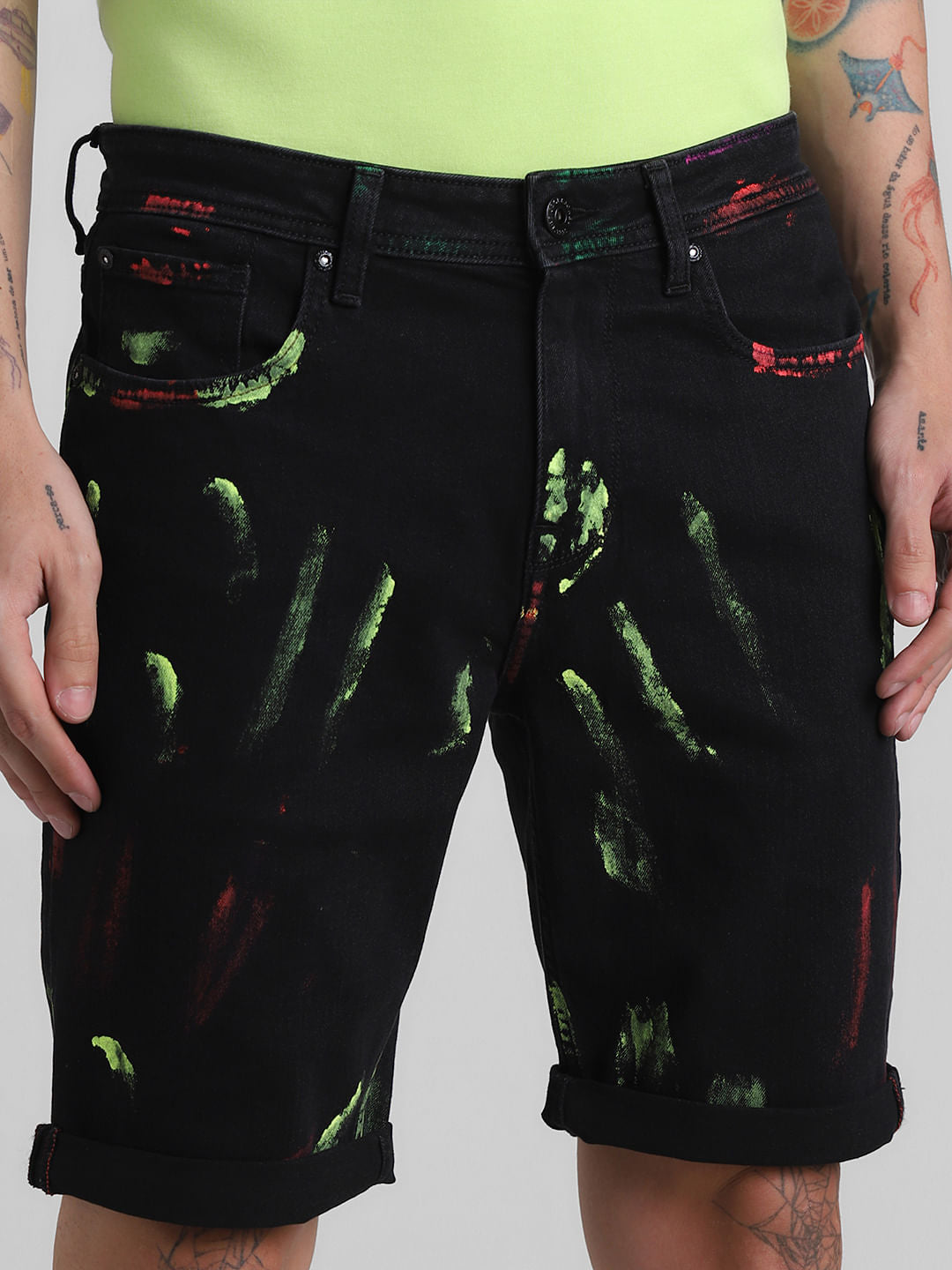 Black Paint Print Co-ord Set Shorts