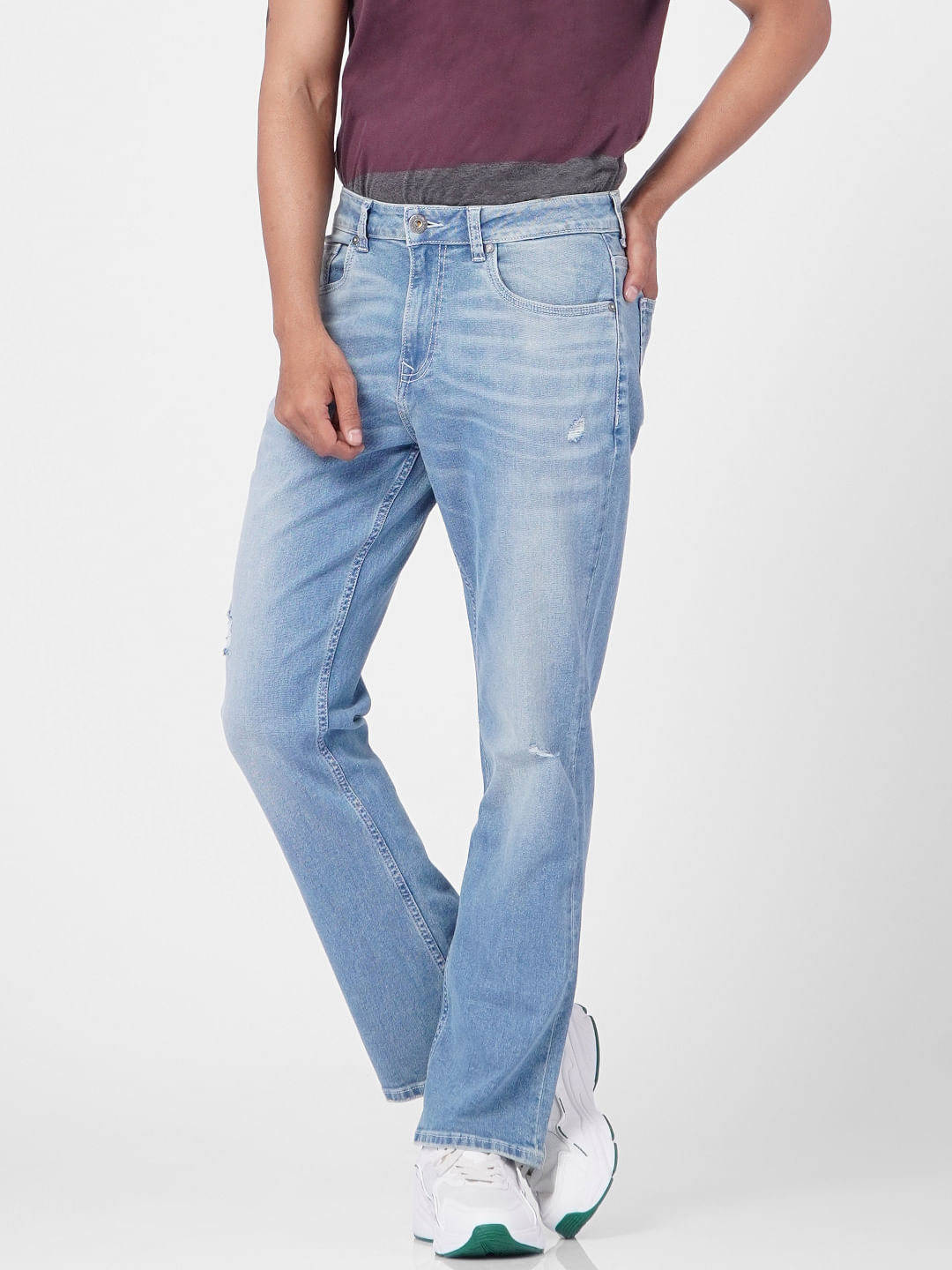 Light Blue High Rise Torn Bootcut Jeans