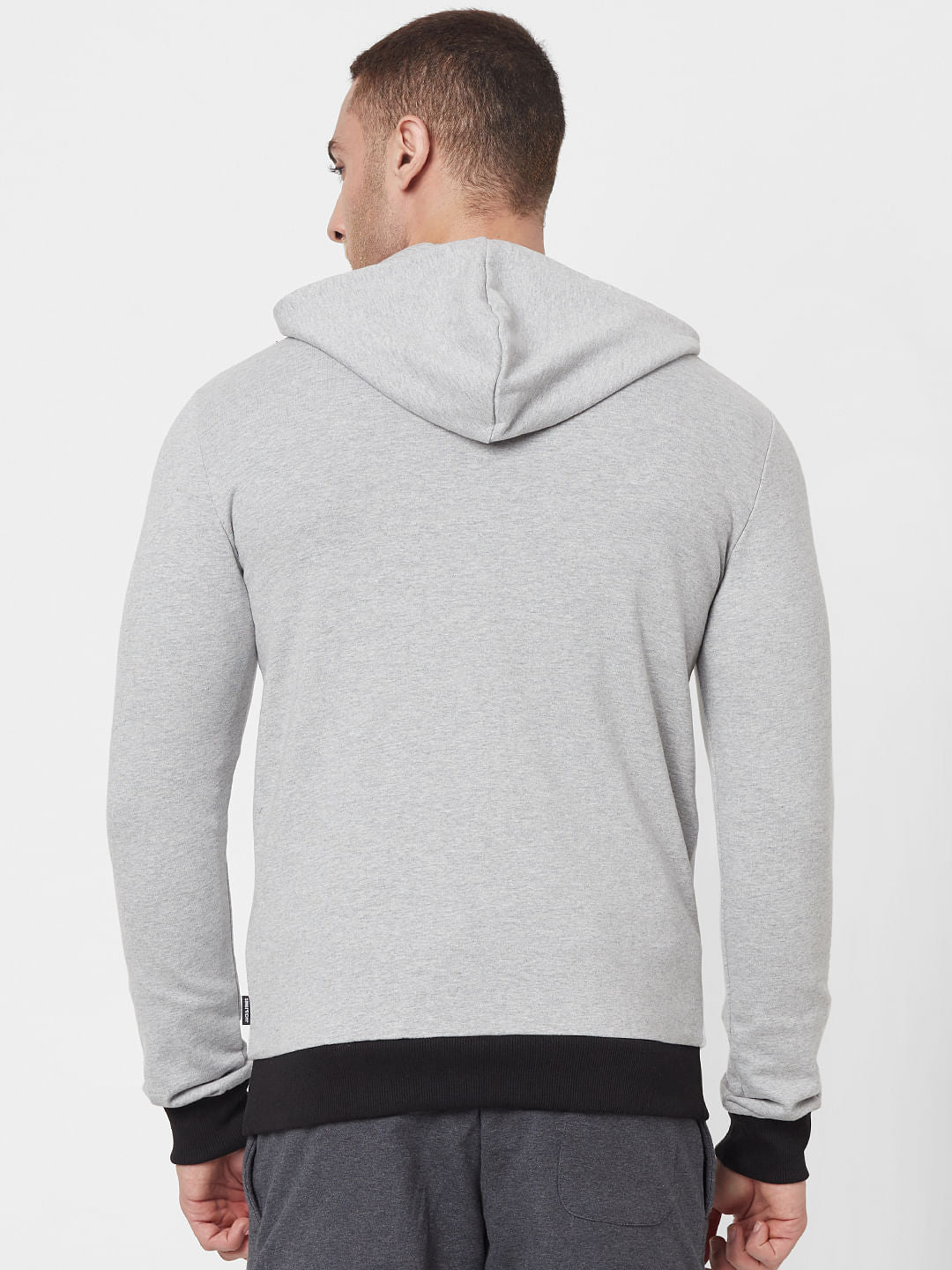 Grey Colourblocked Hooded Sweatshirt