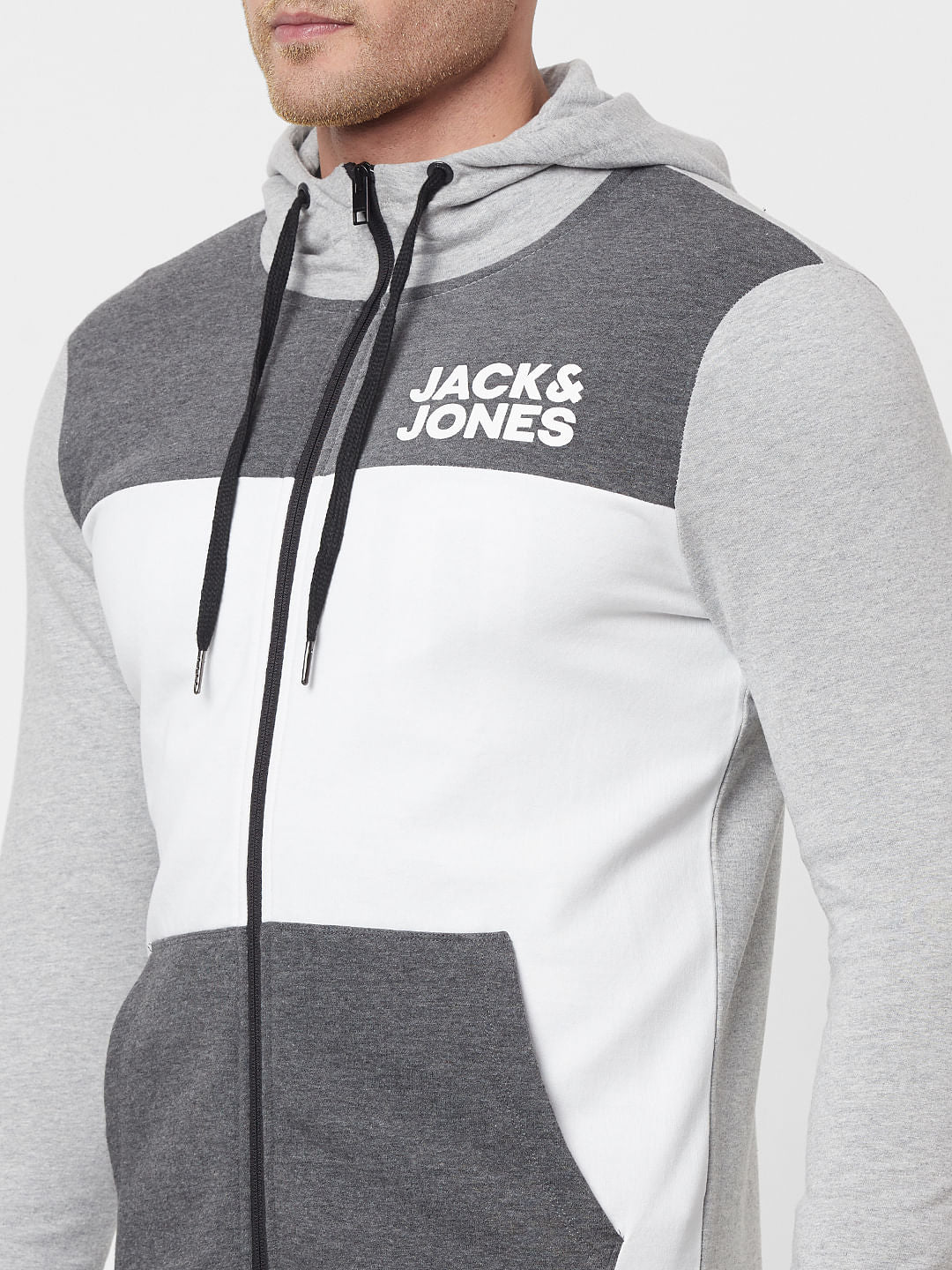 Grey Colourblocked Hooded Sweatshirt